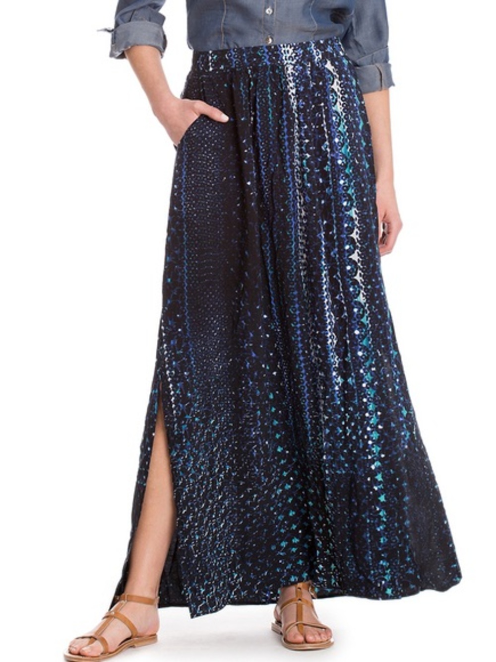 Nic+Zoe A-line maxi / Midi Skirt Blue White size XL